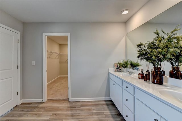 333 Golden Eagle Pkwy, Braselton, GA 30517 - bathroom featuring wood finished floors, double vanity, baseboards, and a spacious closet