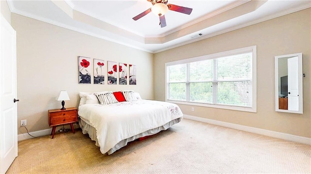 1263 Linden Ct NE, Atlanta, GA 30329 - bedroom featuring baseboards, light colored carpet, ornamental molding, and a raised ceiling