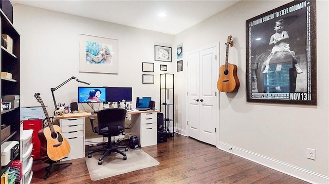 1263 Linden Ct NE, Atlanta, GA 30329 - office area with recessed lighting, baseboards, and wood finished floors