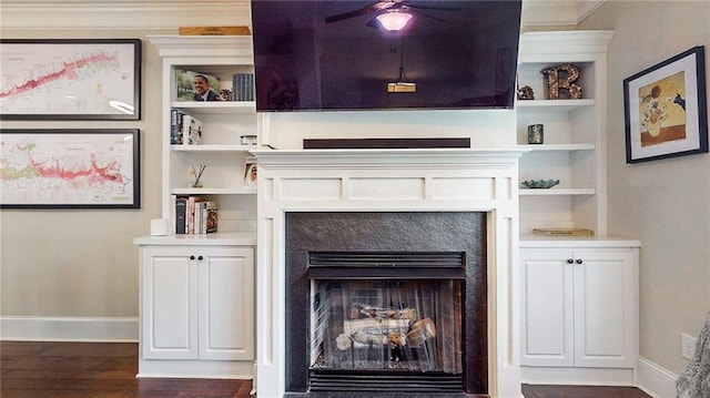 1263 Linden Ct NE, Atlanta, GA 30329 - details featuring baseboards, a fireplace, a ceiling fan, and wood finished floors