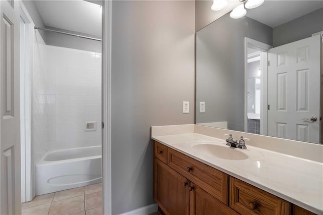 bathroom with shower / tub combination, tile patterned floors, and vanity