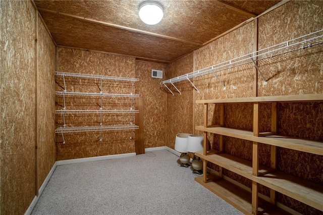 walk in closet with carpet