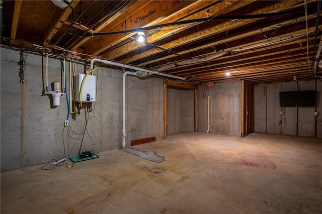 basement with water heater