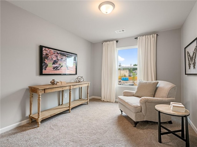 living area featuring carpet floors