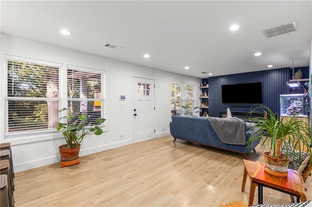 living room featuring light wood-type flooring