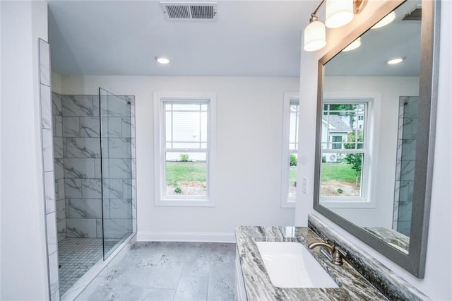 5354 Shadow Walk Way, Gainesville, GA 30507 - full bath featuring healthy amount of natural light, baseboards, a tile shower, vanity, and recessed lighting