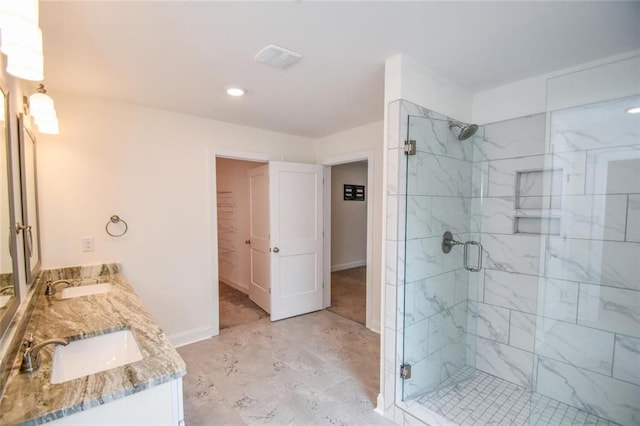 5354 Shadow Walk Way, Gainesville, GA 30507 - bathroom with a shower stall, double vanity, baseboards, and recessed lighting