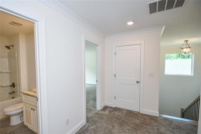 5354 Shadow Walk Way, Gainesville, GA 30507 - hall featuring carpet floors, baseboards, and ornamental molding