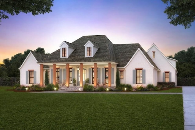 view of front of property with a yard and a porch