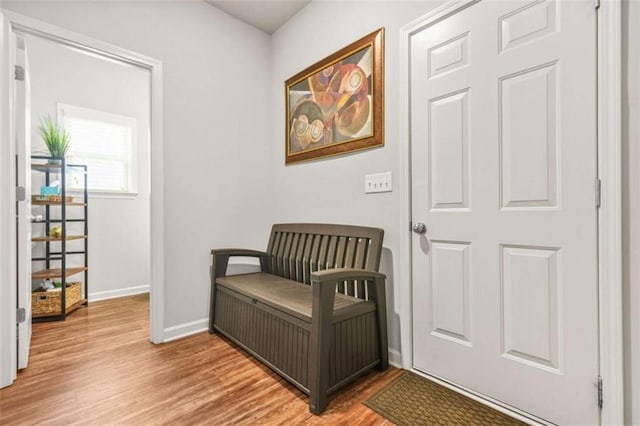 sitting room with light wood-style flooring and baseboards