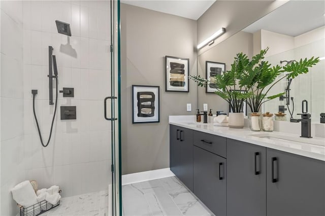 bathroom featuring vanity and walk in shower