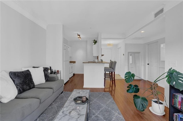 living room featuring dark hardwood / wood-style flooring