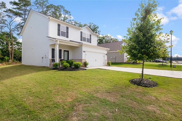 217 Limestone Cir, Conyers, GA 30013 - view of front facade featuring concrete driveway, a front lawn, and an attached garage