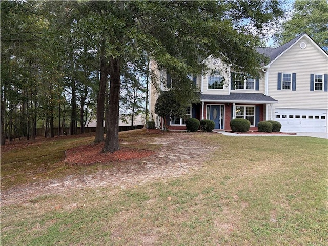 view of front facade featuring a garage and a front yard