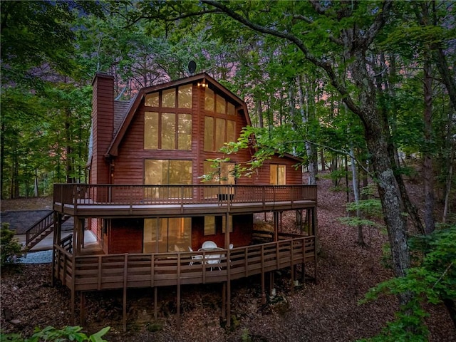 182 White Eagle Dr, Waleska, GA 30183 - rear view of property with a wooden deck, a chimney, and stairs