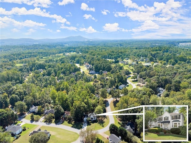 drone / aerial view with a mountain view