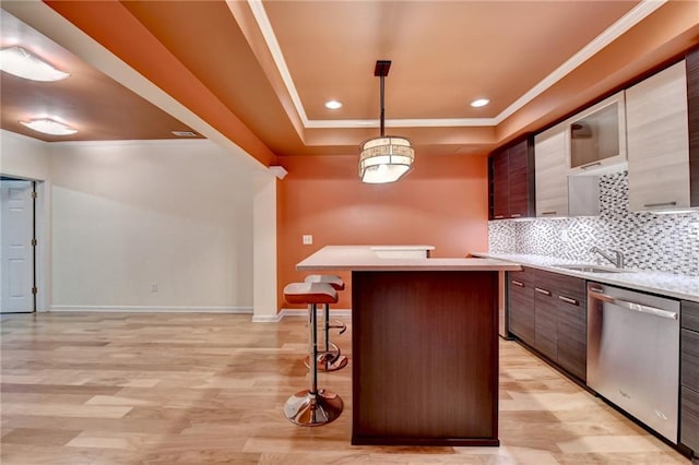 12130 Helleri Holw, Alpharetta, GA 30005 - kitchen featuring stainless steel dishwasher, a sink, a breakfast bar, a kitchen island, and light countertops