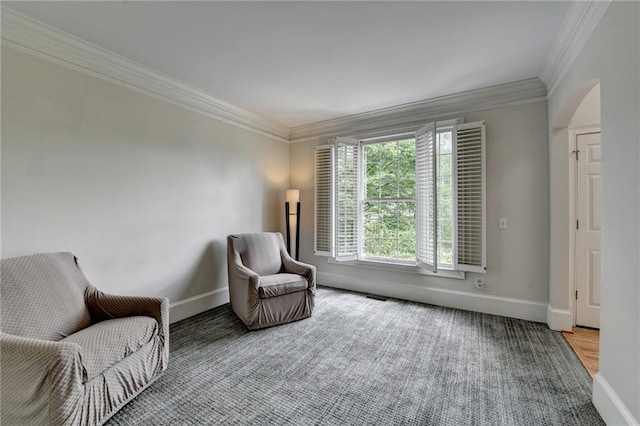 12130 Helleri Holw, Alpharetta, GA 30005 - sitting room featuring ornamental molding, arched walkways, and baseboards