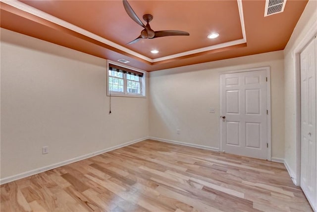 12130 Helleri Holw, Alpharetta, GA 30005 - empty room with a raised ceiling, a ceiling fan, wood finished floors, recessed lighting, and baseboards