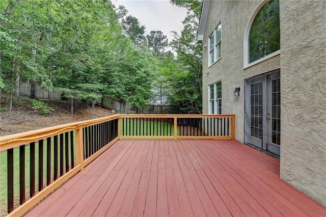 12130 Helleri Holw, Alpharetta, GA 30005 - wooden terrace with french doors and a fenced backyard