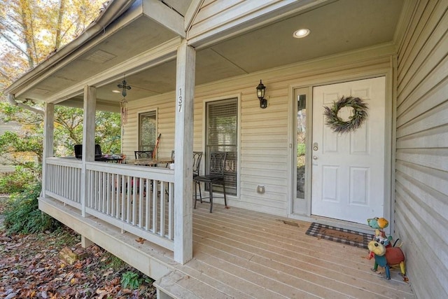 doorway to property with a porch