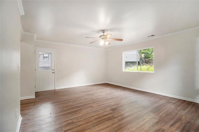 3294 Renault Rd SE, Atlanta, GA 30354 - empty room featuring ceiling fan, wood finished floors, crown molding, and baseboards