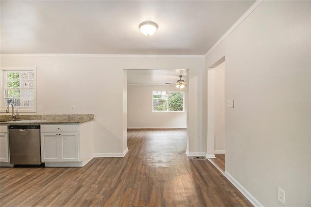 3294 Renault Rd SE, Atlanta, GA 30354 - kitchen with dishwasher, a sink, dark wood-style floors, healthy amount of natural light, and crown molding