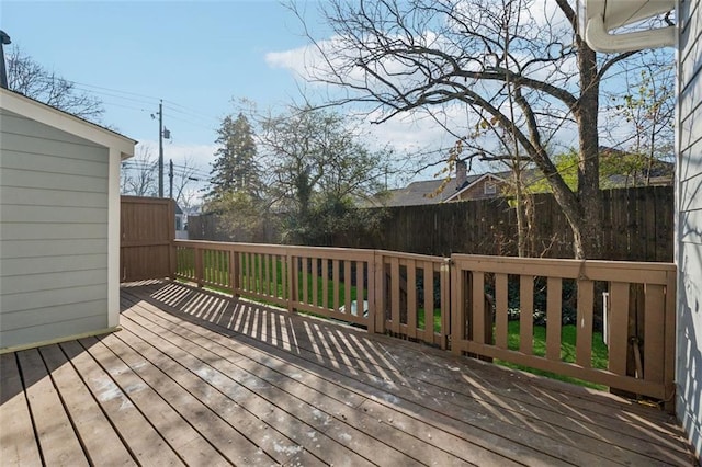 wooden deck with a fenced backyard