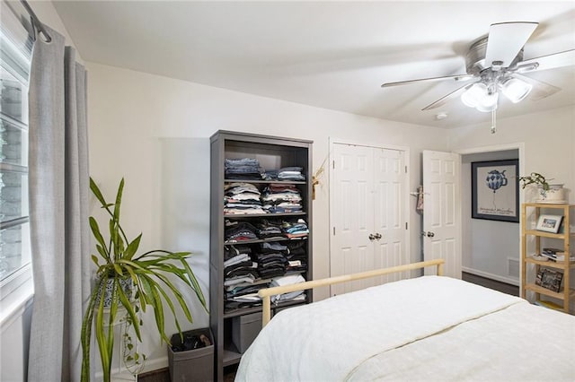 bedroom with a closet and ceiling fan