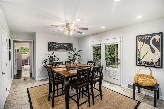 dining area with ceiling fan