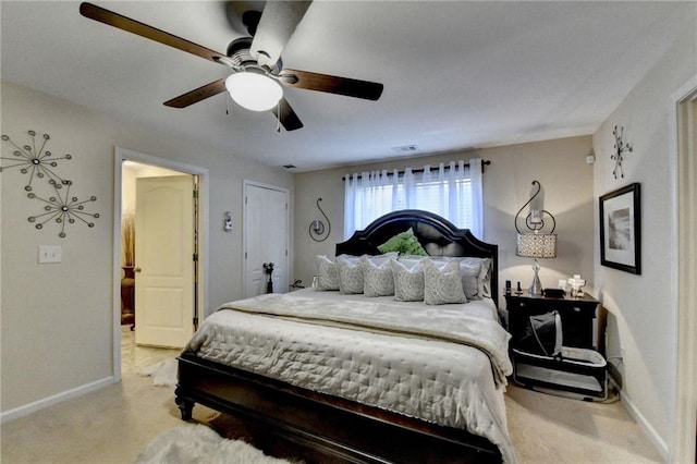 bedroom with carpet flooring and ceiling fan