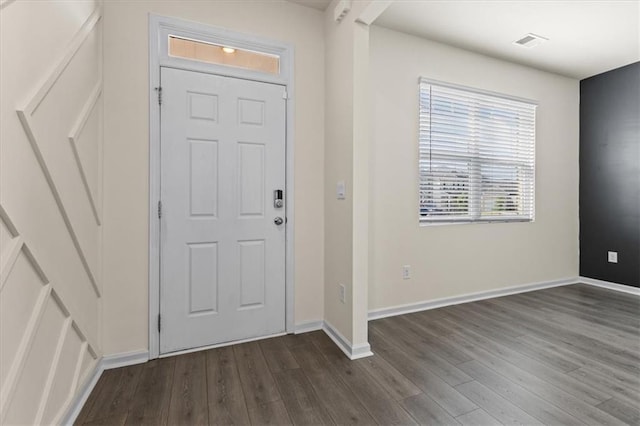 2296 Waycross Ln, Dacula, GA 30019 - entryway featuring dark wood-style flooring and baseboards