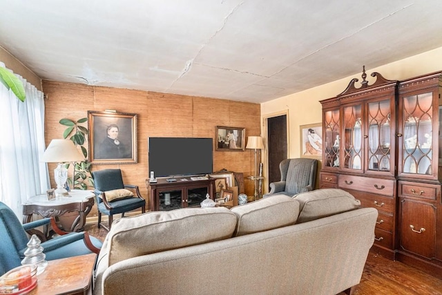 living area with dark wood-style floors