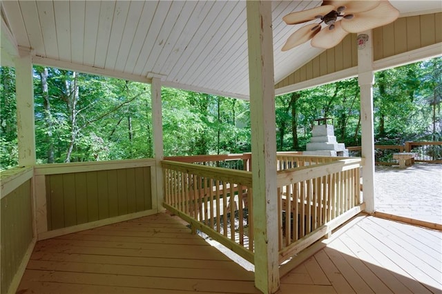 wooden deck with ceiling fan