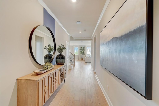82 Sheryl Way, Loganville, GA 30052 - hall featuring crown molding, light wood-style floors, and recessed lighting