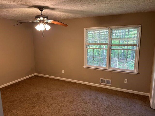 1106 Hardy Cir, Dallas, GA 30157 - unfurnished room with visible vents, ceiling fan, dark colored carpet, and a textured ceiling