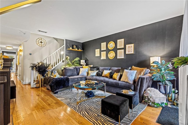 living room featuring light wood-type flooring