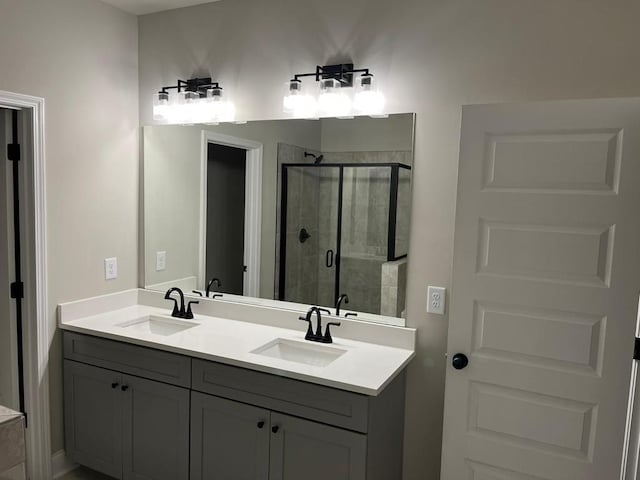 bathroom featuring vanity and walk in shower