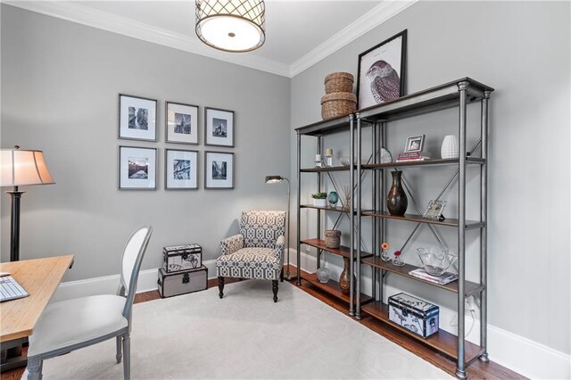 office featuring baseboards and ornamental molding