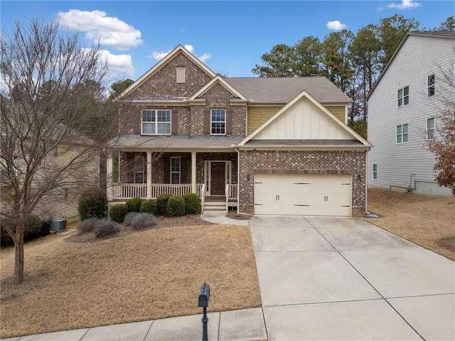 craftsman-style home featuring a garage and a porch