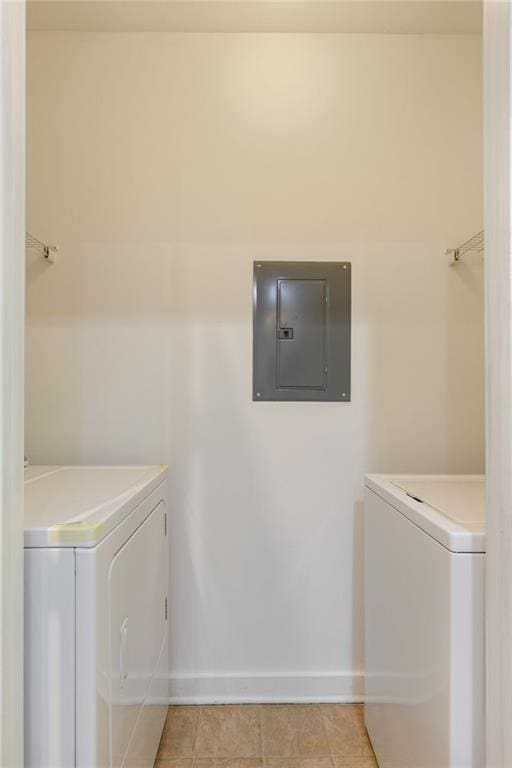 390 17th St NW Unit 6036, Atlanta, GA 30363 - washroom featuring electric panel, washer and dryer, baseboards, and light tile patterned floors