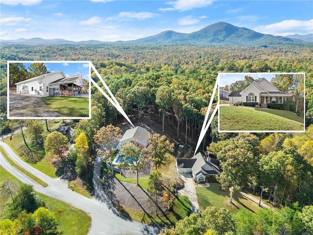 aerial view with a mountain view