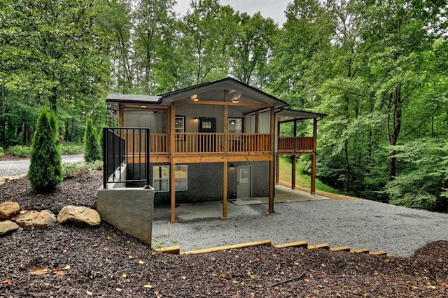 view of jungle gym with a wooden deck