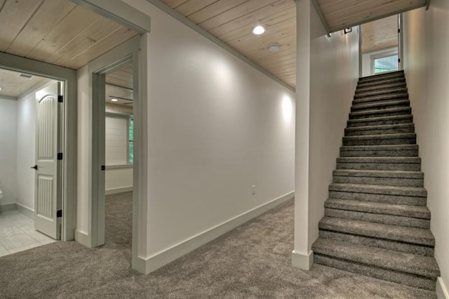 stairway with carpet floors