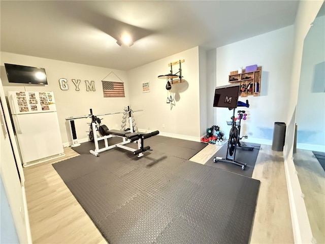 exercise area featuring hardwood / wood-style floors