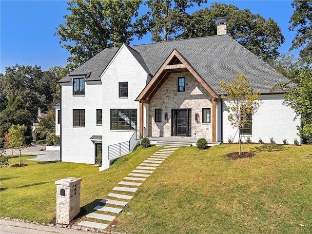 view of front of home featuring a front lawn