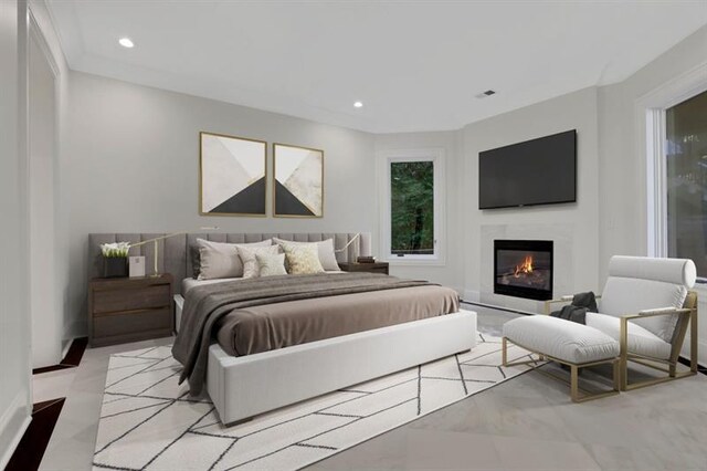821 Camden Park Ct, Atlanta, GA 30342 - bedroom featuring recessed lighting and a glass covered fireplace