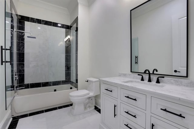 821 Camden Park Ct, Atlanta, GA 30342 - bathroom featuring vanity, washtub / shower combination, and ornamental molding