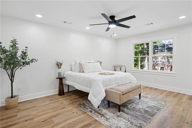 4745 Elam Forest Dr, Stone Mountain, GA 30083 - bedroom with wood finished floors, baseboards, recessed lighting, and a ceiling fan