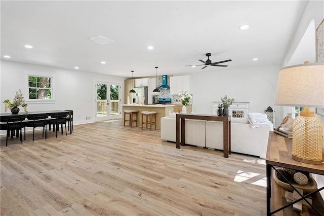 4745 Elam Forest Dr, Stone Mountain, GA 30083 - living room featuring light wood finished floors, recessed lighting, ceiling fan, and baseboards